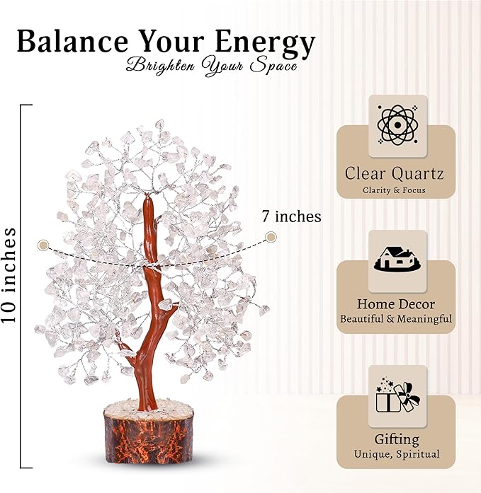 YATSKIA Clear Quartz Crystal Tree - Sculpture, Handmade 100% Natural Gemstones, Customizable, Home Decor, Feng Shui, Housewarming Gift