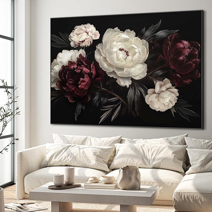 46"x60" XL Framed Wall Art - Decor Classic Dark Floral Bouquet (Frame Assembly Required)