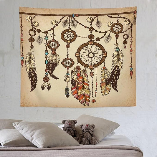 ZhiRain Retro Rustic Dream Catcher Tapestry Wall Hanging Boho Native Dreamcatcher Hippie Feather Tapestries Home Decor for Living Room Bedroom Apartment Farmhouse Dorm 50"x60"