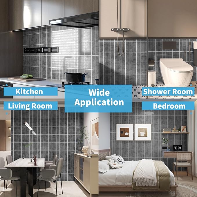 Art3d 10-Sheet Faux Marble Peel and Stick Backsplash Tile for Kitchen Wall Bathroom Countertops, 11.4 inch x 9.1 inch Stick-on Glazed-Ceramic Finish Resist to Water, Heat and Scratches, Ash Grey