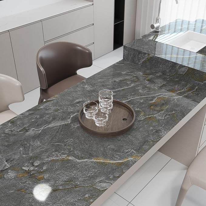 48"x394" Glossy Granite Wallpaper Peel and Stick Countertops Contact Paper Waterproof Removable Grey Gold Wall Paper for Cabinets and Drawers Self Adhesive Marble Vinyl Wallpaper for Kitchen Bathroom