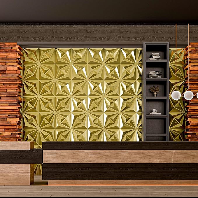 AMZDEPOT 3D Wall Panels for Interior Wall Decor, 3 Layout Options PVC Textured Wall Art Decor for Living Room Bedroom TV Background Gaming Room, 12''x12'', 20 Pcs Gold