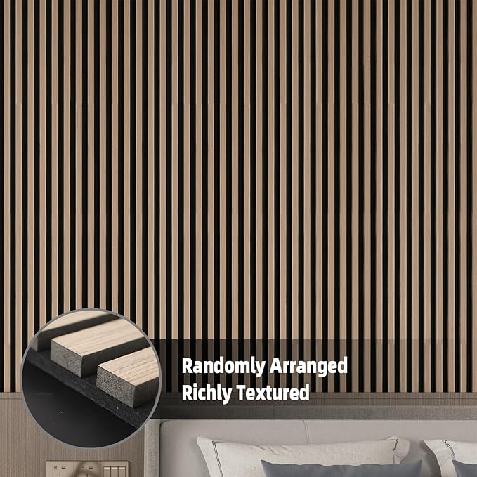 Acoustic Panels,Wood Slat for Wall & Soundproofing Wall Panels，3D Wall Panels High Density Sound Dampening Panels，4 Pack 24"x24" ，Walnut