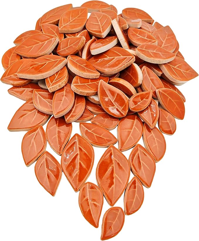 500g/1.1lb Leaf-Shaped Ceramic Mosaic Tiles,Ceramic Mosaic Pieces for Crafts,Mosaic Tiles for Home Decoration or DIY Crafts,Mosaic Making Supplies. (Caramel Color)
