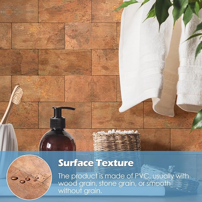 1-Pack Peel and Stick Tile Backsplash 12"X12" PVC Wall Tiles, Stick on Backsplash for Kitchen, Bathroom Tile, Fireplace Décor, Laundry Table, Stair Decals in Copper Metal