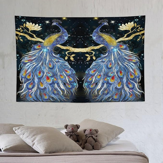 ZhiRain Elegant Peacock Tapestry Wall Hanging Exotic Fantastic Animal with Glitter Starry Sky Modern Tapestries Home Decor for Living Room Bedroom Farmhouse Apartment Dorm 40"x60"