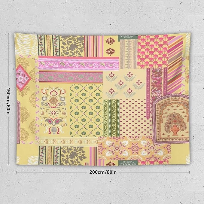 ZhiRain Patchwork Bohemian Tapestry Wall Hanging Colorful Boho Flower Floral Botanical Vintage Retro Indian Tapestries Home Decor for Living Room Bedroom Apartment Farmhouse Dorm 60"x80"