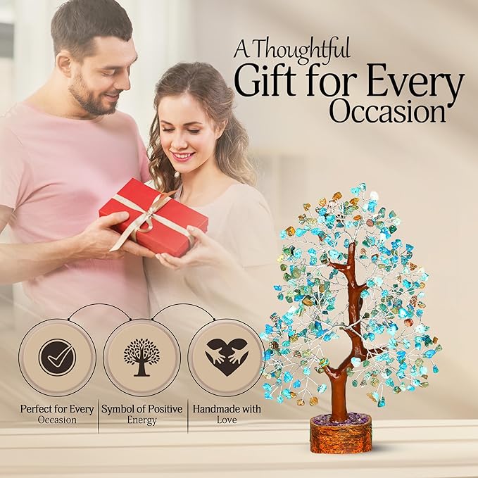 YATSKIA Turquoise Crystal Tree - Gemstone Tree - Tree of Life - Crystal Home Decor - Good Luck Charms - Spiritual Gifts for Women - Gemstones and Crystals - Chakra Stones - Meditation Decor