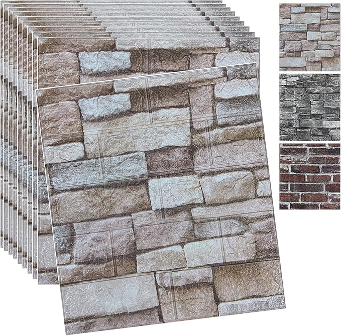 20PCS 3D Wall Panels Peel and Stick 3D Brick Wallpaper Peel and Stick Faux Stone Wall Panel Foam Brick Self-Adhesive Wallpaper(Rock,20pcs)