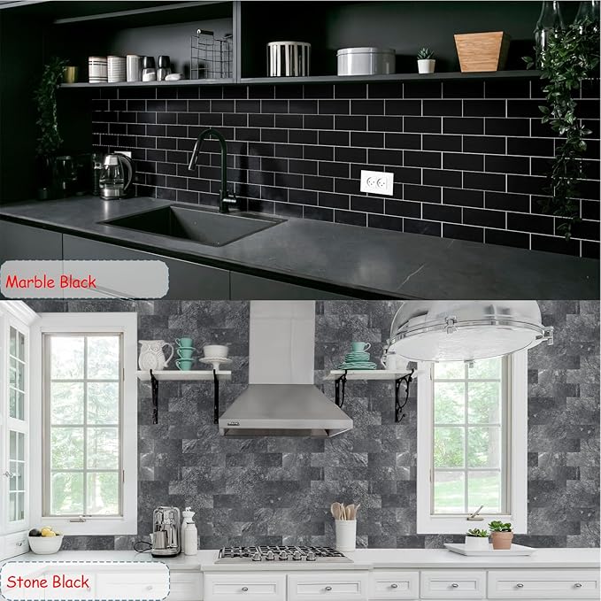 10-Pack Peel and Stick Tile Backsplash 12"X12" PVC Wall Tiles, Stick on Backsplash for Kitchen, Bathroom Tile, Fireplace Décor, Laundry Table, Stair Decals in Dark Rock