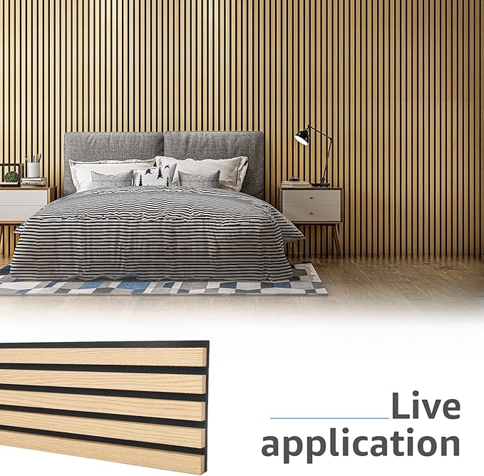 Art3d 4-Piece Wood Slat Acoustic Panels for Stylish Decor and Noise Reduction, 3D Textured Panel for Ceiling and Wall, Oak