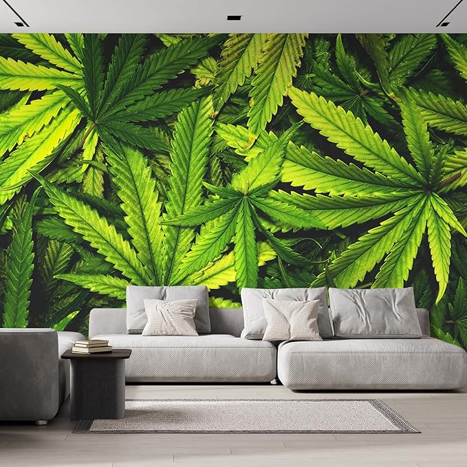 wall26 Cannabis Texture Marijuana Leaf Pile Background with Flat Vintage Style Removable Wall Mural Self-Adhesive Large Wallpaper - 100x144 inches