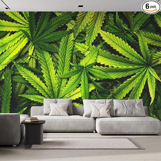 wall26 Cannabis Texture Marijuana Leaf Pile Background with Flat Vintage Style Removable Wall Mural Self-Adhesive Large Wallpaper - 96x144 inches