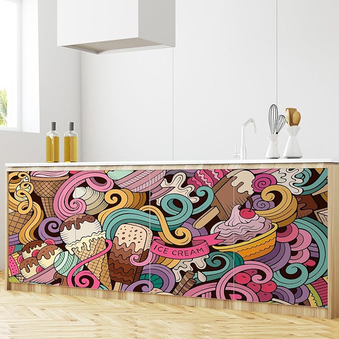 wall26 Cartoon Hand-Drawn Ice Cream Doodles Seamless Pattern Removable Wall Mural Self-Adhesive Large Wallpaper - 48x72 inches