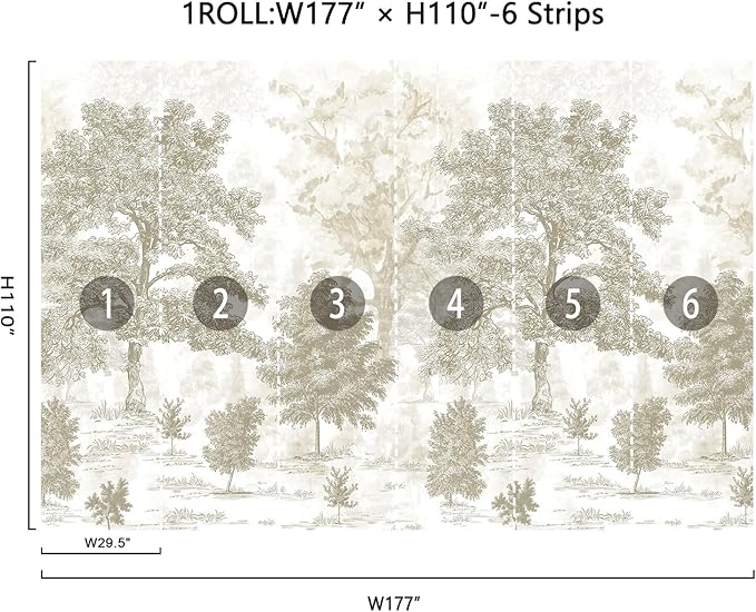 Zeeko Vintage Forest Wall Mural Peel and Stick 177" W x 110" H Beige Tree Wallpaper Self-Adhesive Large Nature Landscapes Murals Canvas Wall Decor for Bedroom Bathroom