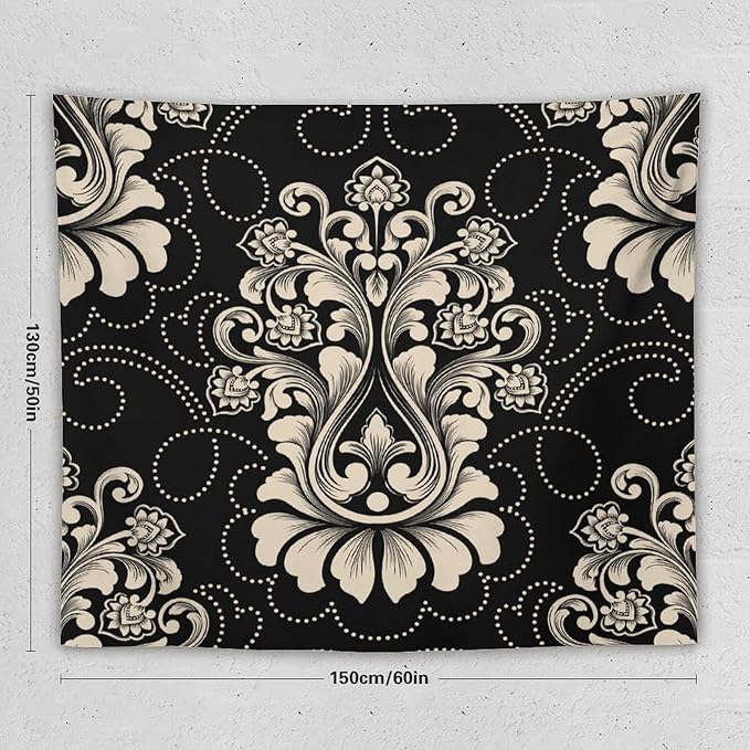 ZhiRain Damask Tapestry Wall Hanging Vintage Antique Baroque Classic Floral Elegant Chic Flower Tapestries Home Decor for Living Room Bedroom Farmhouse Apartment Dorm 50"x60"