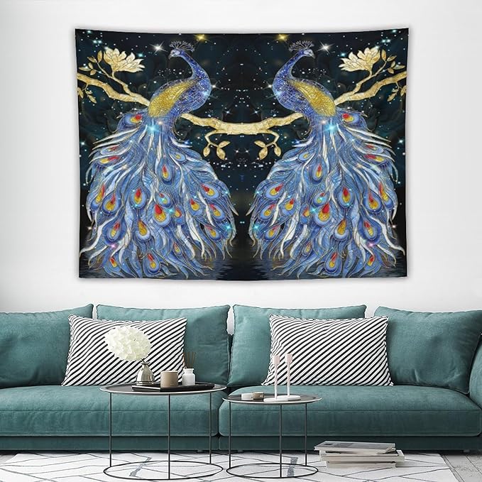 ZhiRain Elegant Peacock Tapestry Wall Hanging Exotic Fantastic Animal with Glitter Starry Sky Modern Tapestries Home Decor for Living Room Bedroom Farmhouse Apartment Dorm 60"x80"
