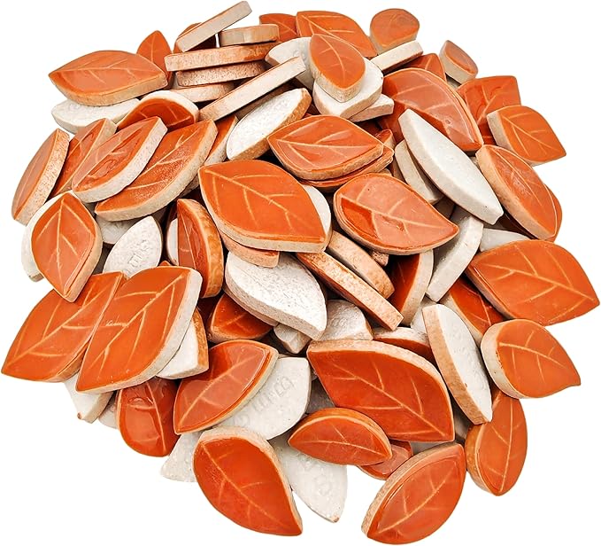 500g/1.1lb Leaf-Shaped Ceramic Mosaic Tiles,Ceramic Mosaic Pieces for Crafts,Mosaic Tiles for Home Decoration or DIY Crafts,Mosaic Making Supplies. (Caramel Color)