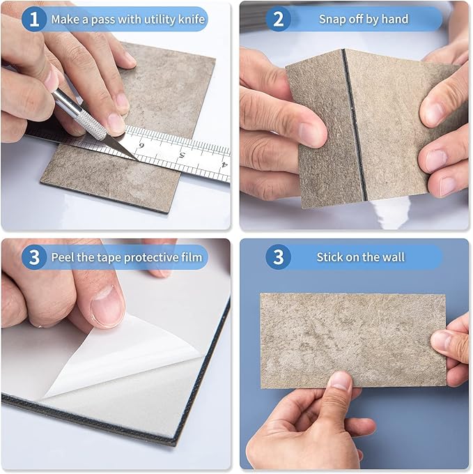 Art3d 102-Piece Peel and Stick Wall Tile for Kitchen Backsplash, Bathroom, Fireplace, 3in. × 6in. Stick on Subway Tile Stone Beige