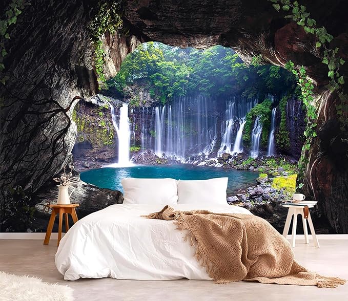 YQWDMX - 3D Cave Waterfall Peel and Stick Wallpaper Mural for Bedroom ZY07 L