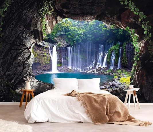 YQWDMX - 3D Cave Waterfall Peel and Stick Wallpaper Mural for Bedroom ZY07 L