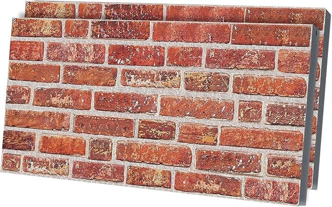 3D Faux Brick Wall Panels – Lightweight Styrofoam Cladding for Interior & Exterior Use | DIY Decorative Panels | 2 Pack (40"x20") | Ideal for Living Room, Kitchen, Outdoor Walls Vermilion