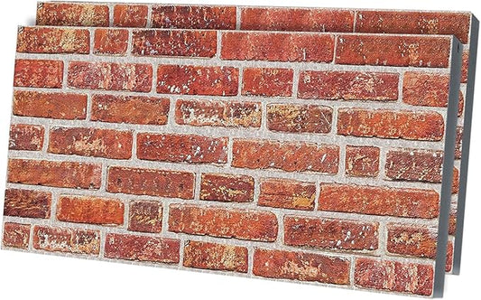 3D Faux Brick Wall Panels – Lightweight Styrofoam Cladding for Interior & Exterior Use | DIY Decorative Panels | 2 Pack (40"x20") | Ideal for Living Room, Kitchen, Outdoor Walls Vermilion
