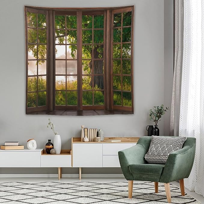 ZhiRain Tree Landscape Tapestry Wall Hanging Green Jungle Trees Nature Scenery Tapestries Home Decor for Living Room Bedroom Apartment Farmhouse Dorm 60"x60"