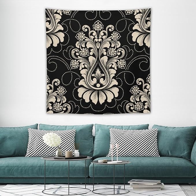 ZhiRain Damask Tapestry Wall Hanging Vintage Antique Baroque Classic Floral Elegant Chic Flower Tapestries Home Decor for Living Room Bedroom Farmhouse Apartment Dorm 60"x60"
