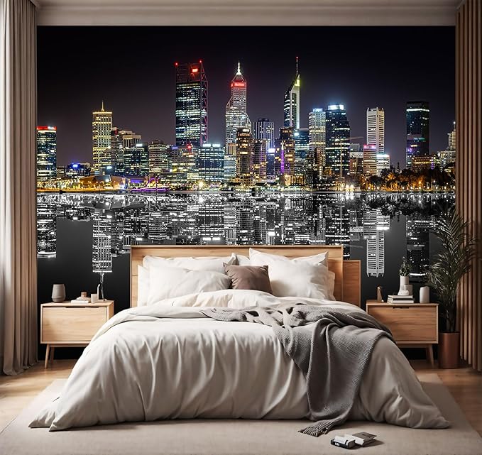 YIHWM -City Night View Backdrop Large Fabric Wallpaper Living Room Bedroom Bathroom Wall Mural- 137"x96"（ not Peel and Stick）