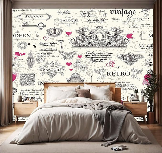 YIHWM -Retro Baroque Art Backdrop Fabric Nursery Large Wallpaper Cartoon Abstraction Kids Bedroom Wall Mural- 137"x96"（ not Peel and Stick）