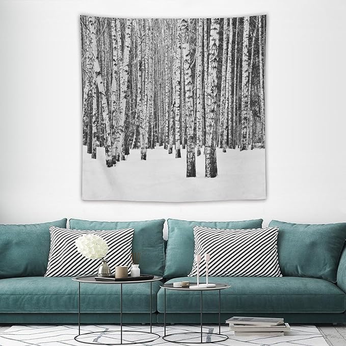 ZhiRain Winter Forest Tapestry Wall Hanging Birch Grove Forest Landscape Leafless Tree Branches Scenic Nature Tapestries Home Decor for Living Room Bedroom Farmhouse Apartment Dorm 60"x60"