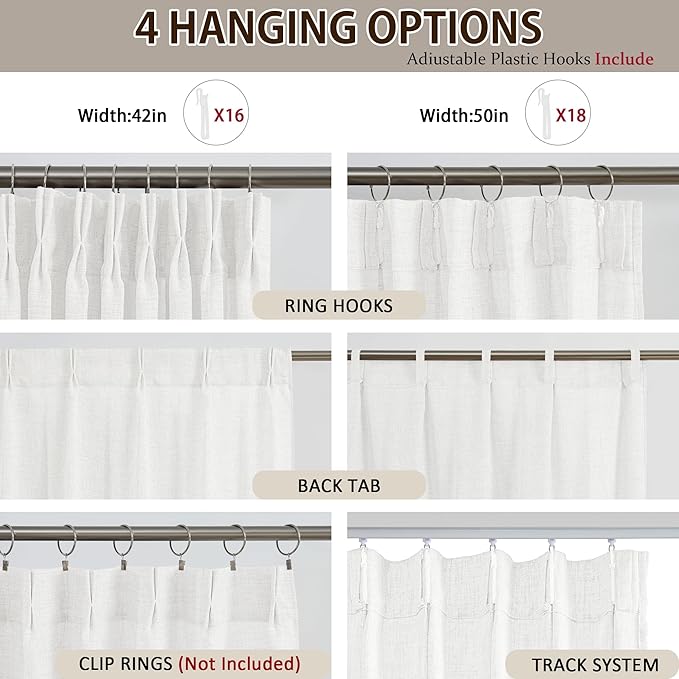 White Pinch Pleated Sheer Curtains 108 Inches Long, Textured Window Treatments Curtain for Bedroom/Living Room 42x108 Inch 2 Panels Back Tab Rod Pocket