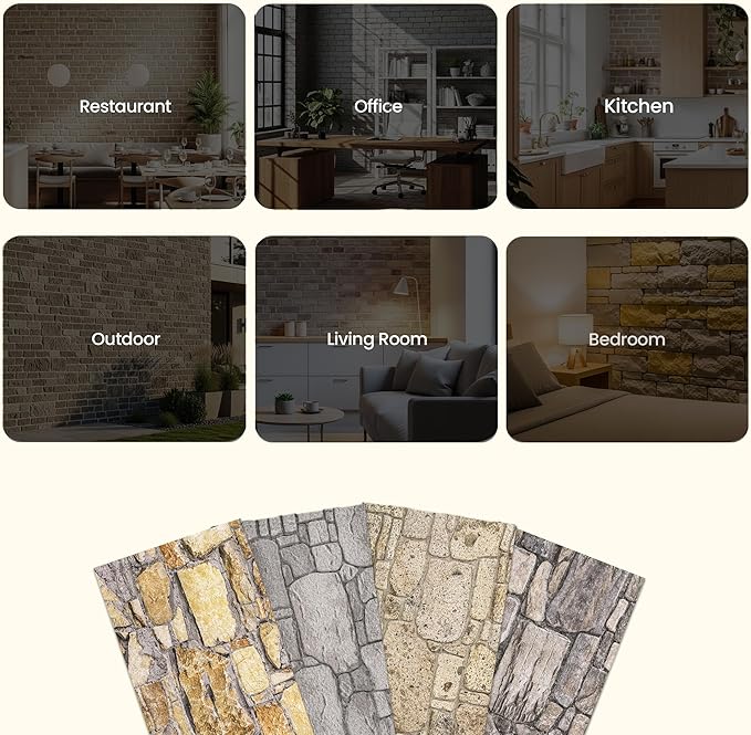 3D Faux Brick Wall Panels (2-Pack) - Easy DIY Install with Adhesive - Lightweight Styrofoam Stone Cladding for Interior & Exterior Travertine - 40"x20"