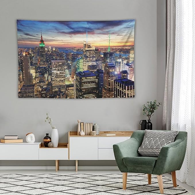 ZhiRain New York Tapestry Wall Hanging NYC Urban Skyscrapers Skyline Sunset Streets USA Architecture Tapestries Home Decor for Living Room Bedroom Apartment Farmhouse Dorm 40"x60"