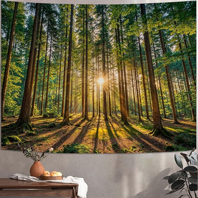 Zussun Nature Forest Tapestry Sunlit Green Woodland Tapestry for Bedroom Aesthetic Lush Trees Landscape Large Tapestries Wall Hanging for Dorm Living Room Decor 80 x 60 Inch