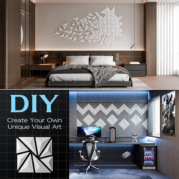 33-Pack 3D Wall Panels, 129" x 35" Textured Geometric Design Wall Tiles, PVC Decorative Wall Panels for Living Room, Bedroom, Bathroom, Office, Modern Wall Decor, Easy Install & Paintable - White