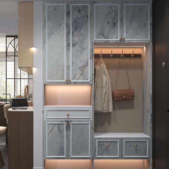 197x48inch Widen White Blue Marble Wall Paper kitchen Granite Countertop Vinyl Wrap Laminate Contact Paper Waterproof peel and stick Wallpaper Removable Shelf Liner Counter Top Stickers Pvc Wallpapers