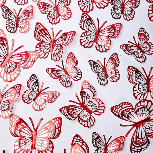 36PCS Butterfly Wall Decals - 3D Butterflies Wall Stickers Removable Mural Decor Wall Stickers Decals Home Decor Room Bedroom Decor Living Room Decor (Red)