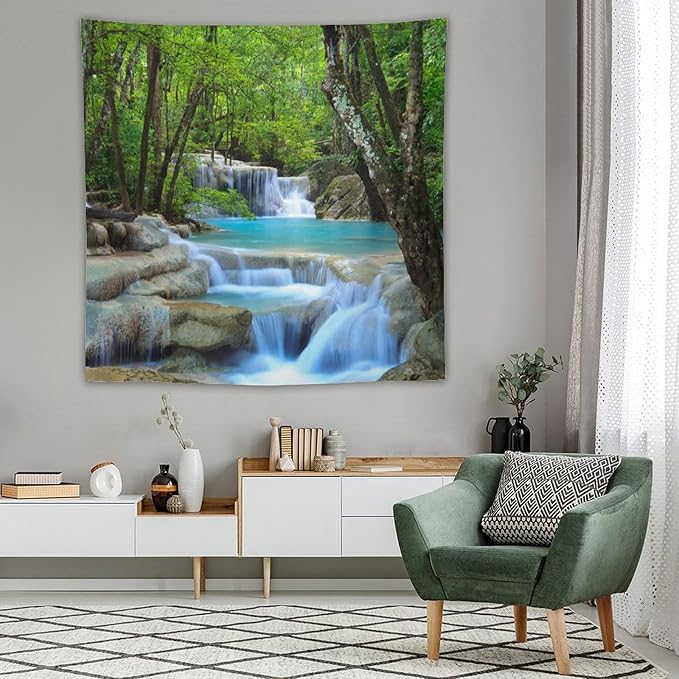 ZhiRain Waterfall Tree Tapestry Wall Hanging Natural Scenery Forest Garden Spring Stone River Tapestries Home Decor for Living Room Bedroom Apartment Farmhouse Dorm 60"x60"