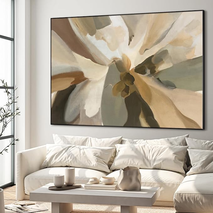 46"x60" XL Framed Wall Art - Decor Floral Earthy Tones and Soft Petals (Frame Assembly Required)