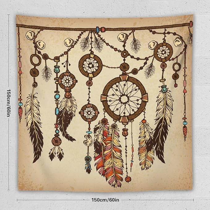 ZhiRain Retro Rustic Dream Catcher Tapestry Wall Hanging Boho Native Dreamcatcher Hippie Feather Tapestries Home Decor for Living Room Bedroom Apartment Farmhouse Dorm 60"x60"