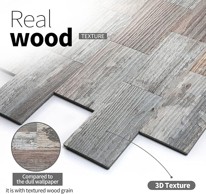 Yipscazo Peel and Stick backsplash 3 x 6 Inches 3D PVC Composite Wall Tile Stick on Backsplash Tile for Kitchen Bathroom, Laundry Room, Fireplace(Wood, 160 Pieces)