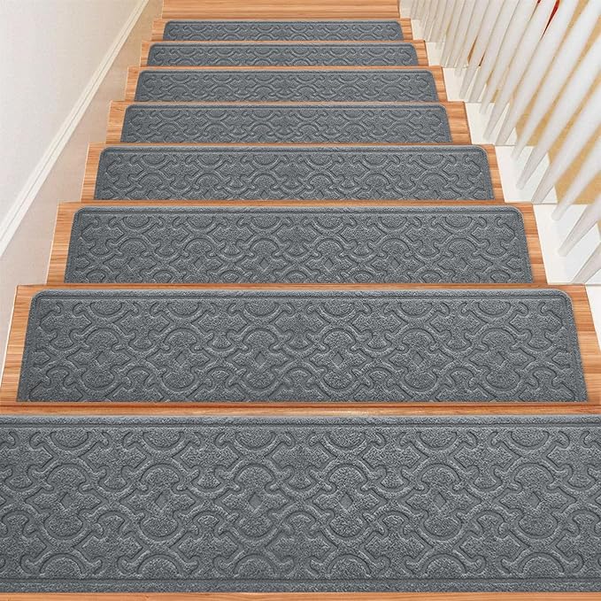 4Pcs Stair Treads for Wooden Steps Indoor with Self Adhesive, 8"x30" Non Slip Stair Runners-Peel & Stick Indoor Stair Carpet Runner, Resistant Indoor Runner for Kids、Elders and Pets,Dark Grey