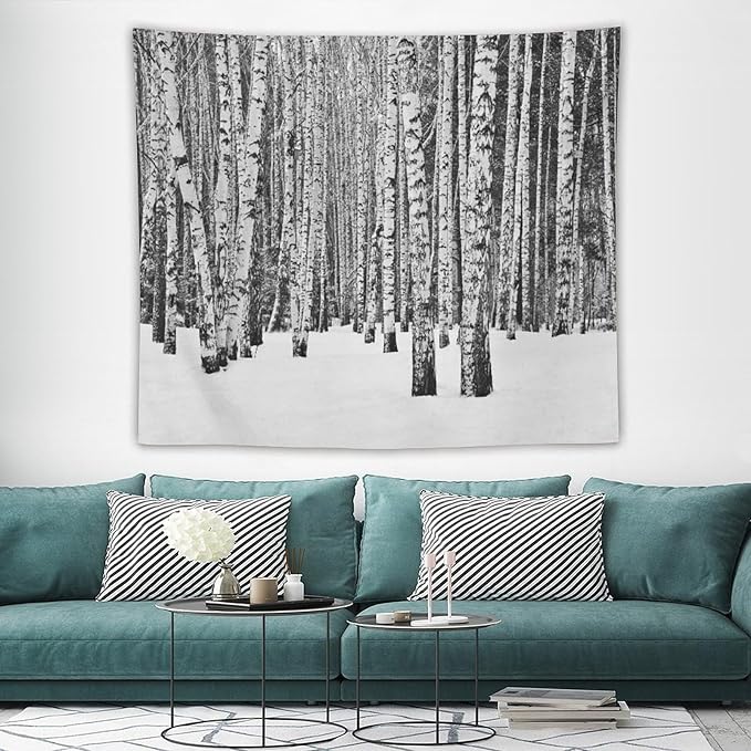 ZhiRain Winter Forest Tapestry Wall Hanging Birch Grove Forest Landscape Leafless Tree Branches Scenic Nature Tapestries Home Decor for Living Room Bedroom Farmhouse Apartment Dorm 50"x60"