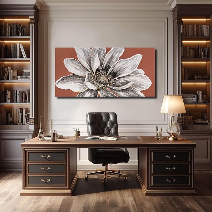 ZHENGYIN Hand-Painted White Flower Canvas Wall Art, Textured Floral Artwork, Modern Farmhouse Wall Decor for Bedroom Living Room Entryway, 20×40 in