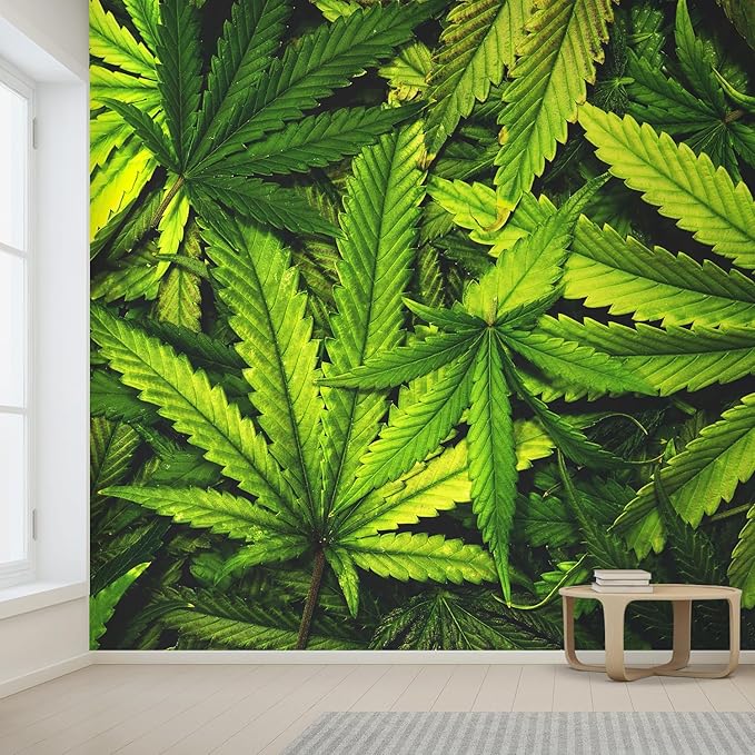 wall26 Cannabis Texture Marijuana Leaf Pile Background with Flat Vintage Style Removable Wall Mural Self-Adhesive Large Wallpaper - 100x144 inches