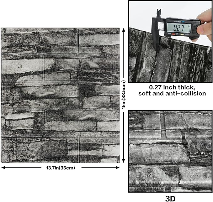 10PCS 3D Wall Panels Peel and Stick Foam, Self-Adhesive Decorative 3D Brick Wallpaper Wall Covering, Faux Stone Wall Panel Foam Brick for Living Room, Kitchen, Bathroom