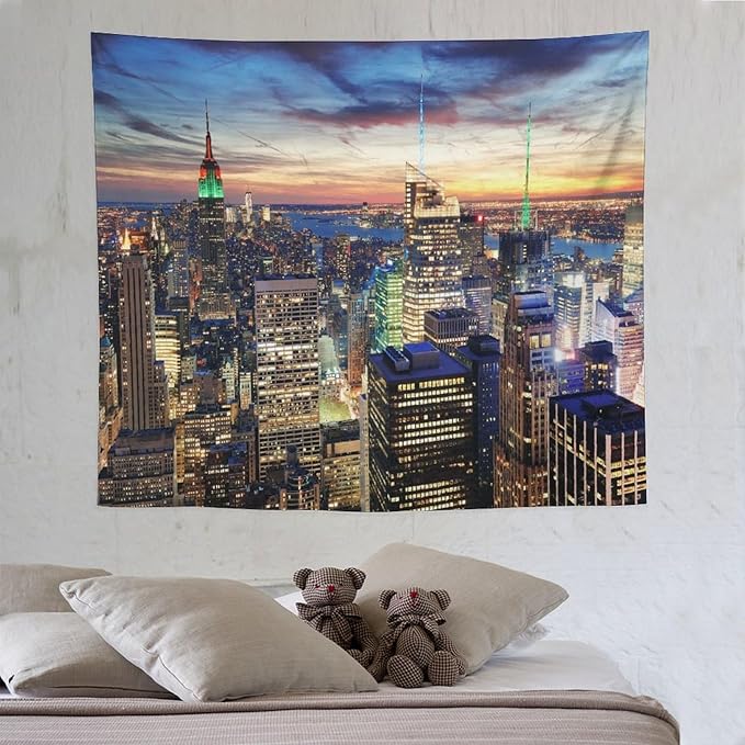 ZhiRain New York Tapestry Wall Hanging NYC Urban Skyscrapers Skyline Sunset Streets USA Architecture Tapestries Home Decor for Living Room Bedroom Apartment Farmhouse Dorm 50"x60"