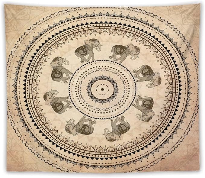 AAVEUP Indian Hippie Bohemian Psychedelic Tapestry Bohemian Brown Abstract Geometric Mandala Flower Vintage Elephant Texture Tapestries for Bedroom Dorm Living Room Decor 50x60in